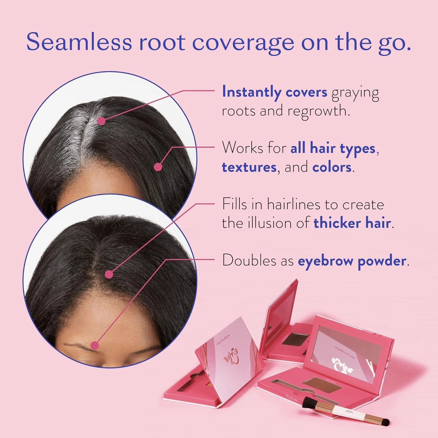 eSalon Root Touch Up   Brow Powder, Conceal & Cover (Medium Brunette) - Hairline Powder for Women - Scalp Concealer & Filler for Thinning & Gray Hair Coverage - Creates Thicker & Fuller-Looking Hair