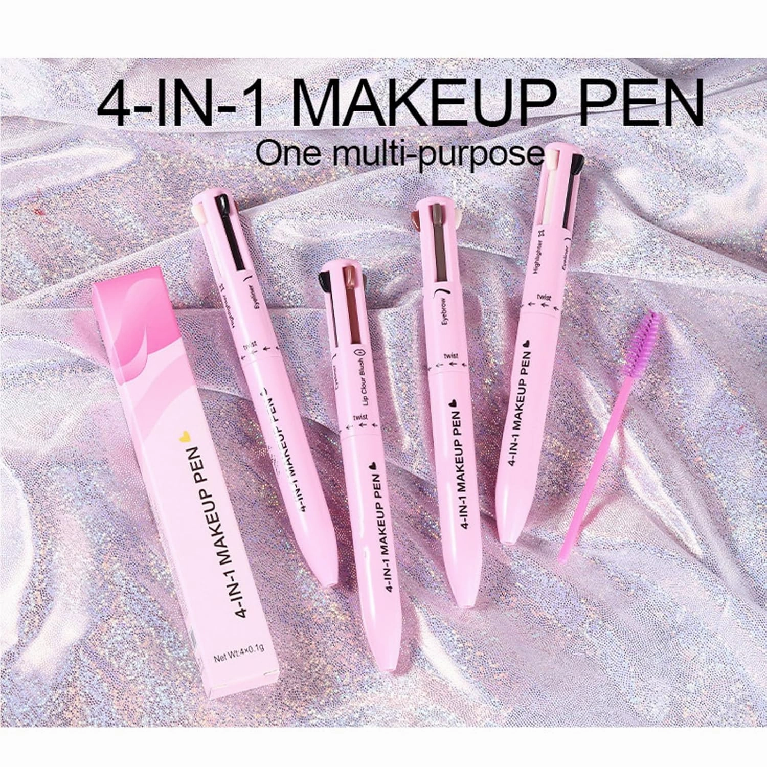 Eternaljoymart Eyebrow Pen, Eternaljoymart 4 in 1 Makeup Pen, 4 Color Multi Use Makeup Beauty Pens - Eyeliner, Lip Liner, Brow Pencil and Highlighter, Waterproof, Long Lasting (#2)