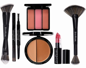 EVE PEARL 6 Pcs Beautiful Face Collection Foundation Blush Brow And Brushes All In One Set Essential Makeup Kit (Tan)