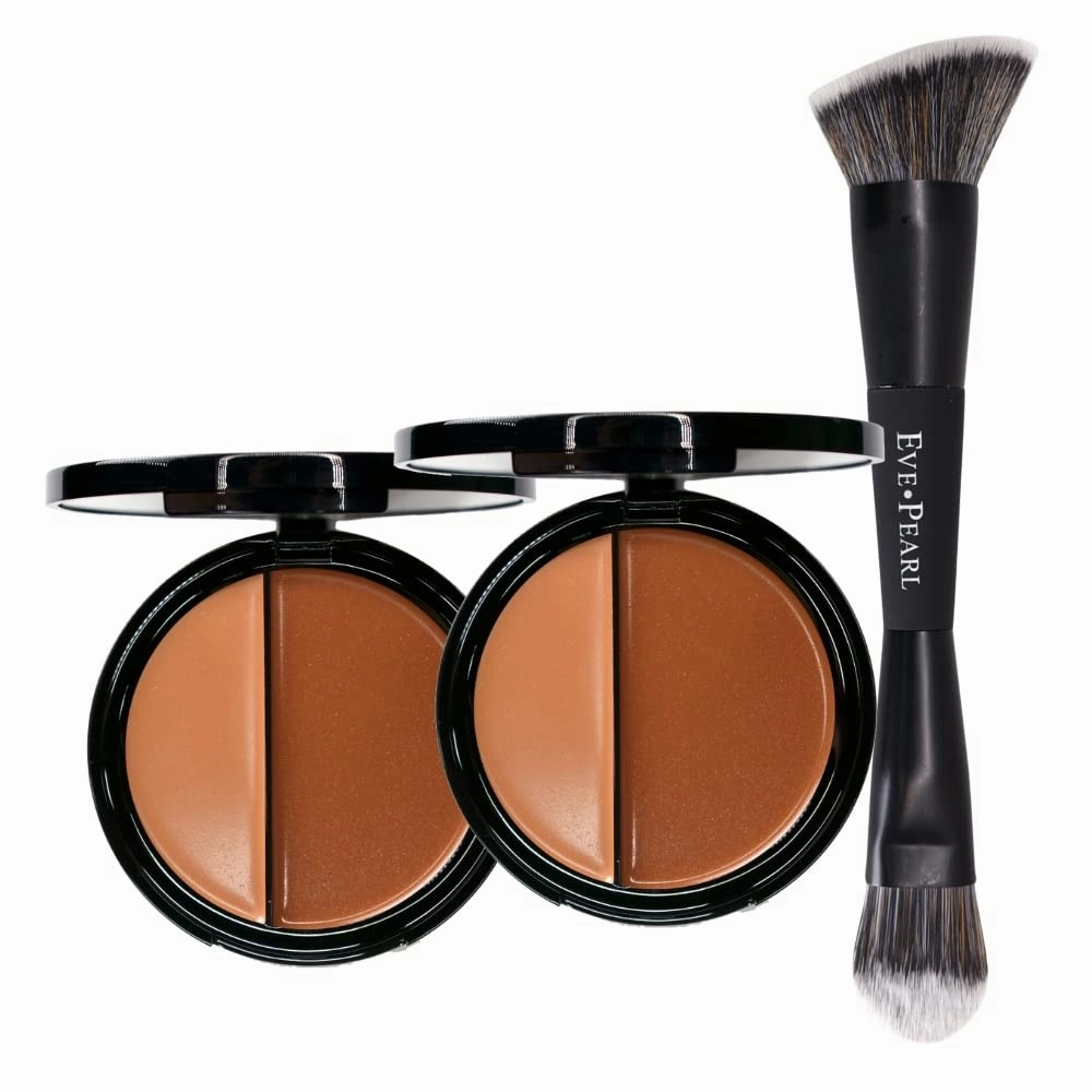 EVE PEARL HD Dual Foundation Duo with Contour Blender Brush Set Full Coverage Foundation Makeup Kit (Dark)