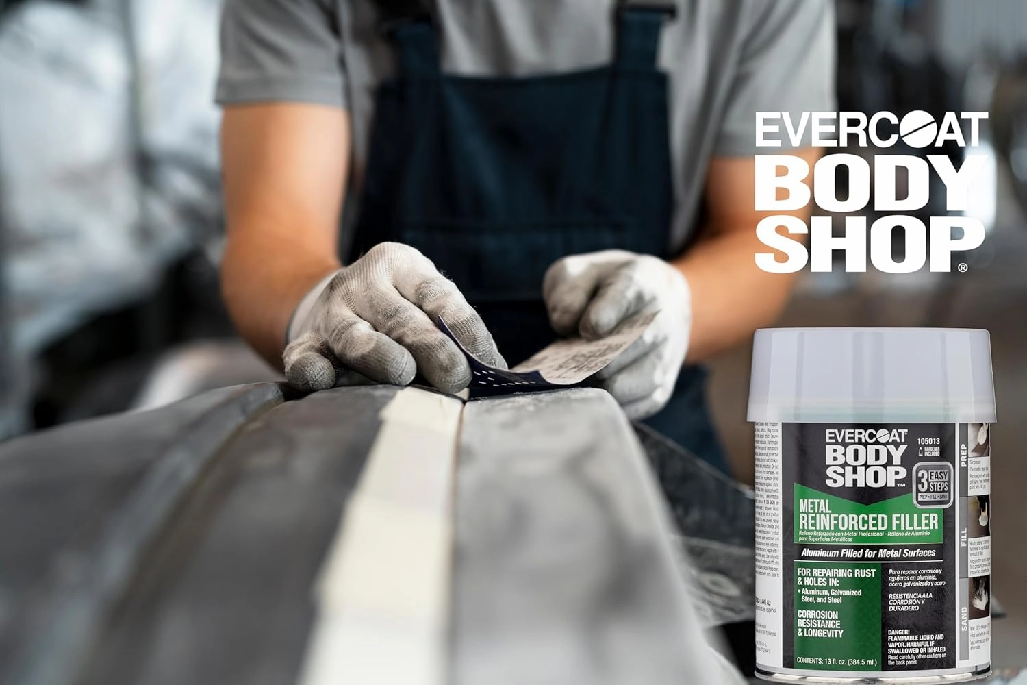 Evercoat Body Shop 105013 Metal Reinforced Filler for Repairing Rust and Holes in Aluminum & Galvanized Steel, Corrosion Resistance & Longevity, Easy Mix Hardener Included 13 Fl Oz.