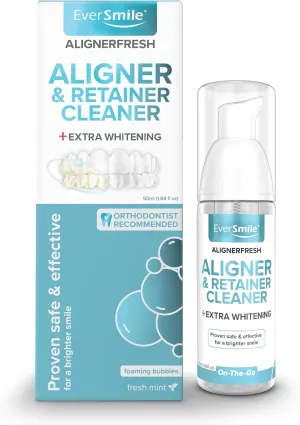EverSmile AlignerFresh Extra Whitening Foam – Cleaner Compatible with All Clear Aligners and Retainers – Eliminates Bacteria, Whitens Teeth, Fights Bad Breath – 50ml (1 Pack)
