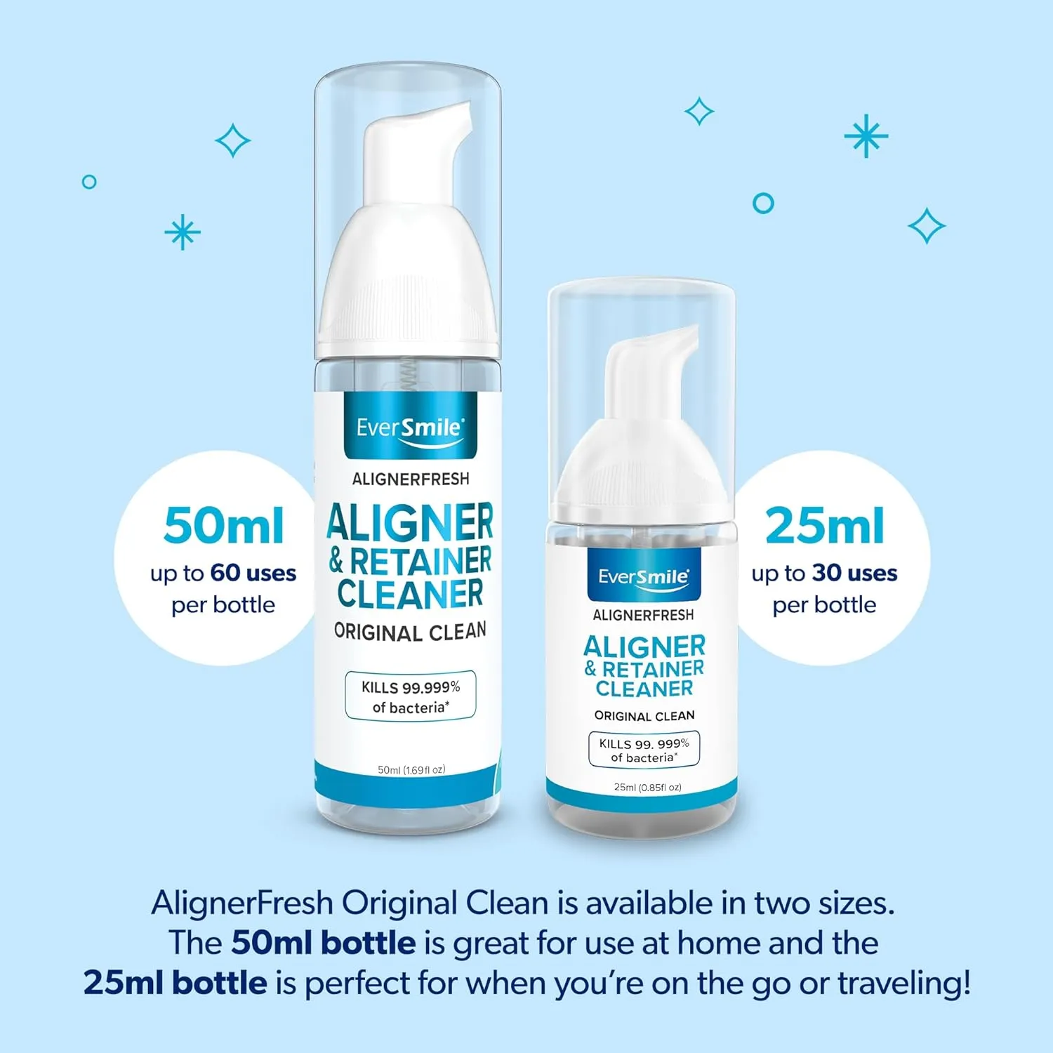 EverSmile AlignerFresh Original Clean Foam – Cleaner Compatible w/Invisalign and All Clear Aligners & Retainers – Eliminates Bacteria, Whitens Teeth, Fights Bad Breath – 50ml (1 Pack)