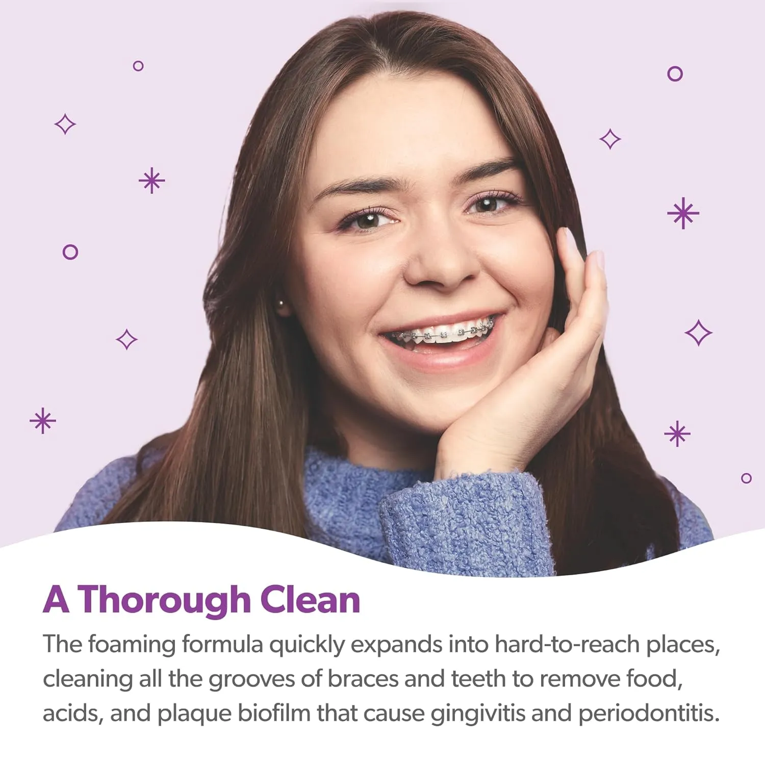 EverSmile OrthoFoam Braces Cleaner — Travel Size – Brushable Foam Whitens Teeth, Eliminates Bacteria, Fights Plaque and Bad Breath – Cleans Under Metal, Ceramic, Clear Brackets and Wires – 25ml(4 Pk)
