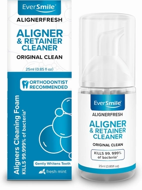 EverSmile AlignerFresh Original Clean Foam – Cleaner Compatible w/Invisalign and All Clear Aligners & Retainers – Eliminates Bacteria, Whitens Teeth, Fights Bad Breath – 25ml (4 Pack)