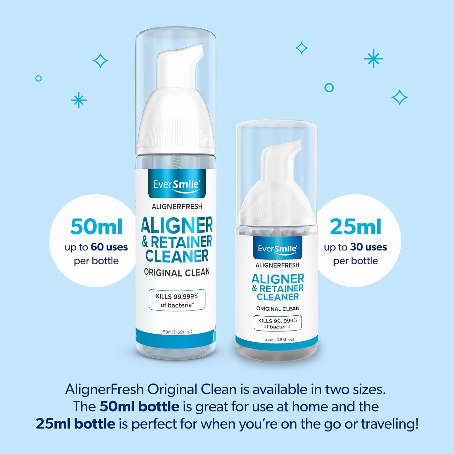 EverSmile AlignerFresh Original Clean Foam – Cleaner Compatible w/Invisalign and All Clear Aligners & Retainers – Eliminates Bacteria, Whitens Teeth, Fights Bad Breath – 25ml (4 Pack)
