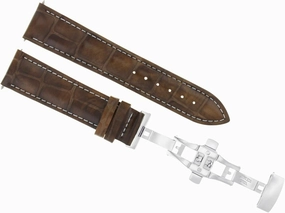 Ewatchparts 19mm/16mm Leather Watch Band Strap Compatible With Jaeger Lecoultre Deploy Clasp Light Brown With White Stitching