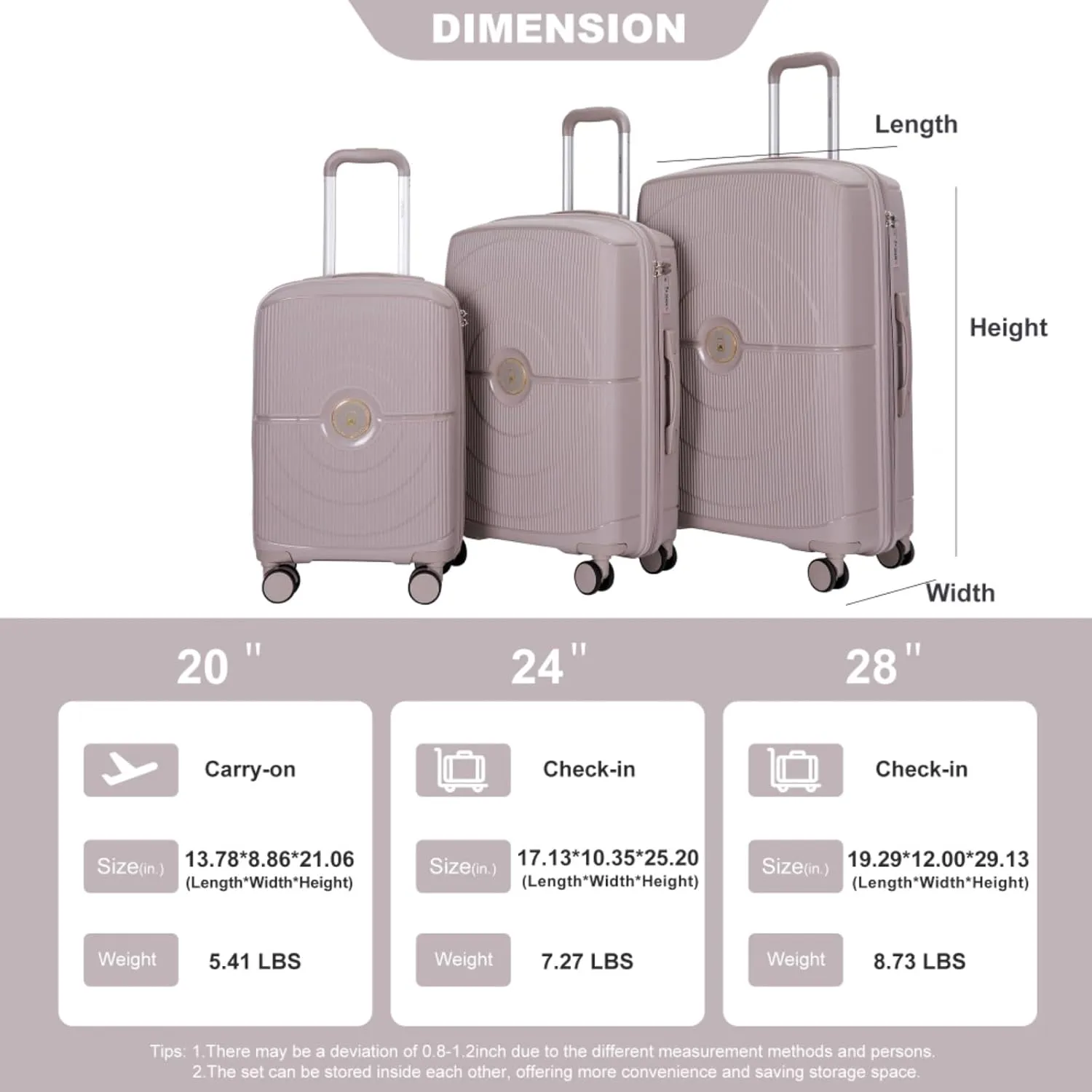Expandable Hardshell Suitcase Double Spinner Wheels PP Luggage Sets Lightweight Durable Suitcase with TSA Lock,3-Piece Set (20/24/28),Black-NEW SKU W284P197041/W284P197039 (Greige   Polypropylene-1)