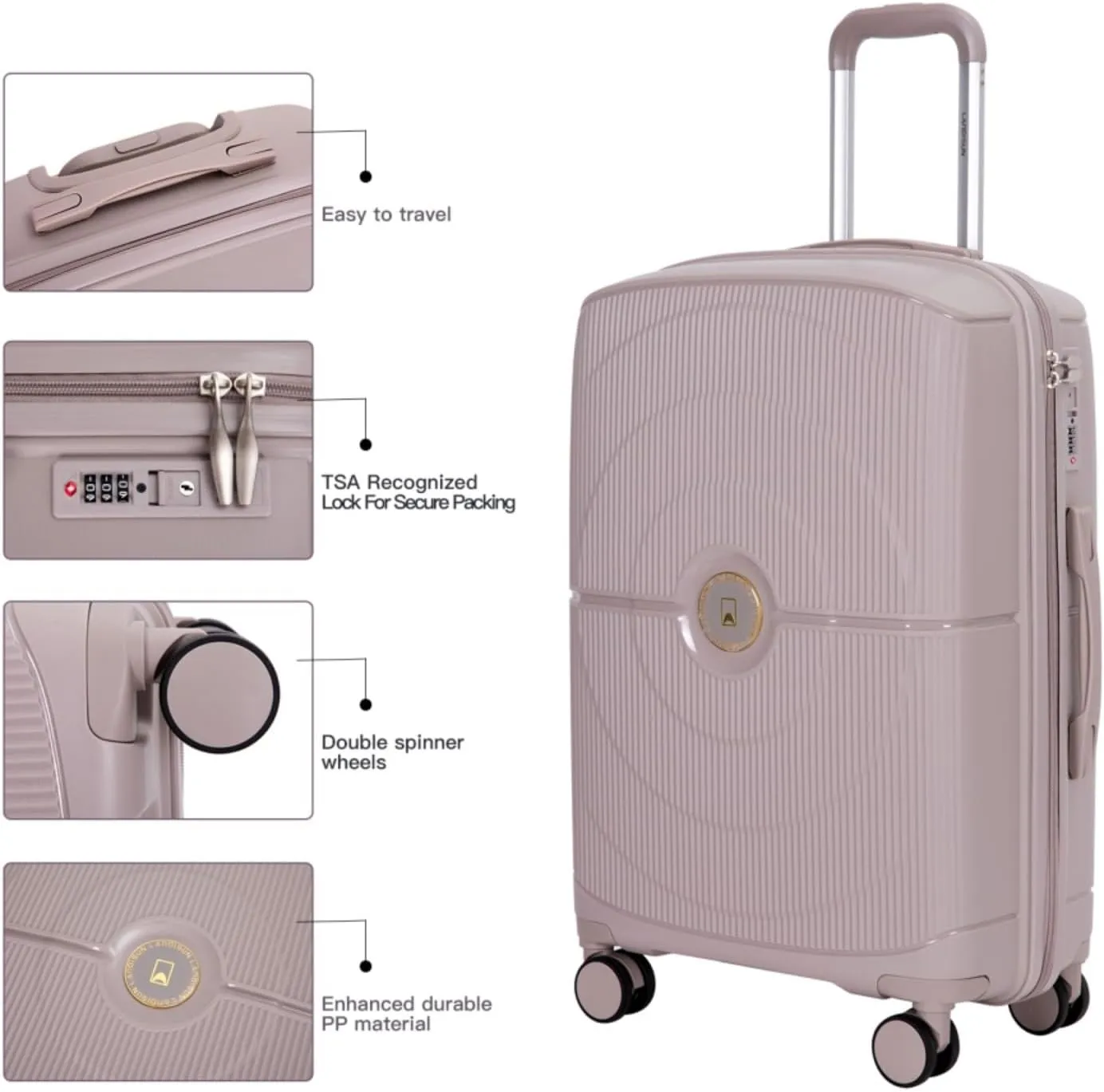 Expandable Hardshell Suitcase Double Spinner Wheels PP Luggage Sets Lightweight Durable Suitcase with TSA Lock,3-Piece Set (20/24/28),Black-NEW SKU W284P197041/W284P197039 (Greige   Polypropylene-1)