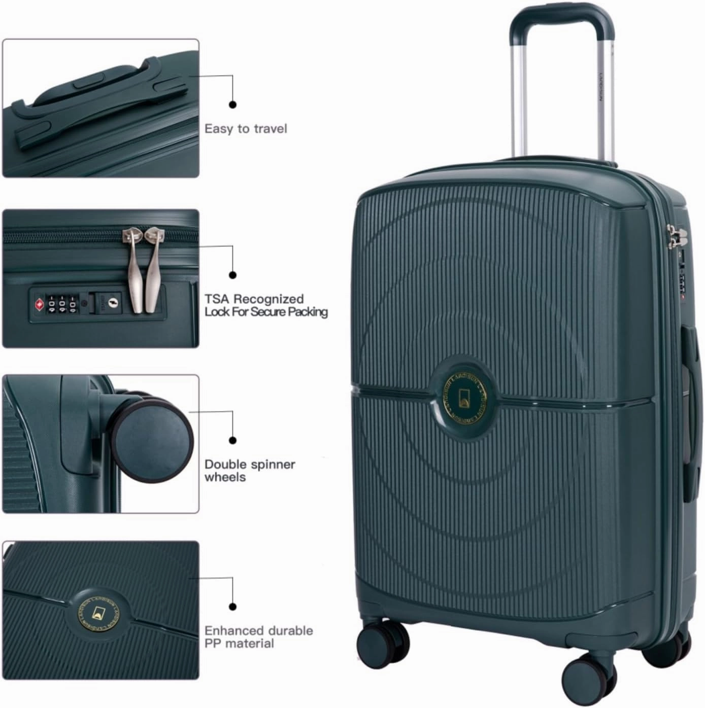 Expandable Hardshell Suitcase Double Spinner Wheels PP Luggage Sets Lightweight Durable Suitcase with TSA Lock,3-Piece Set (20/24/28),Black-NEW SKU W284P197041/W284P197039 (Green   Polypropylene-1)