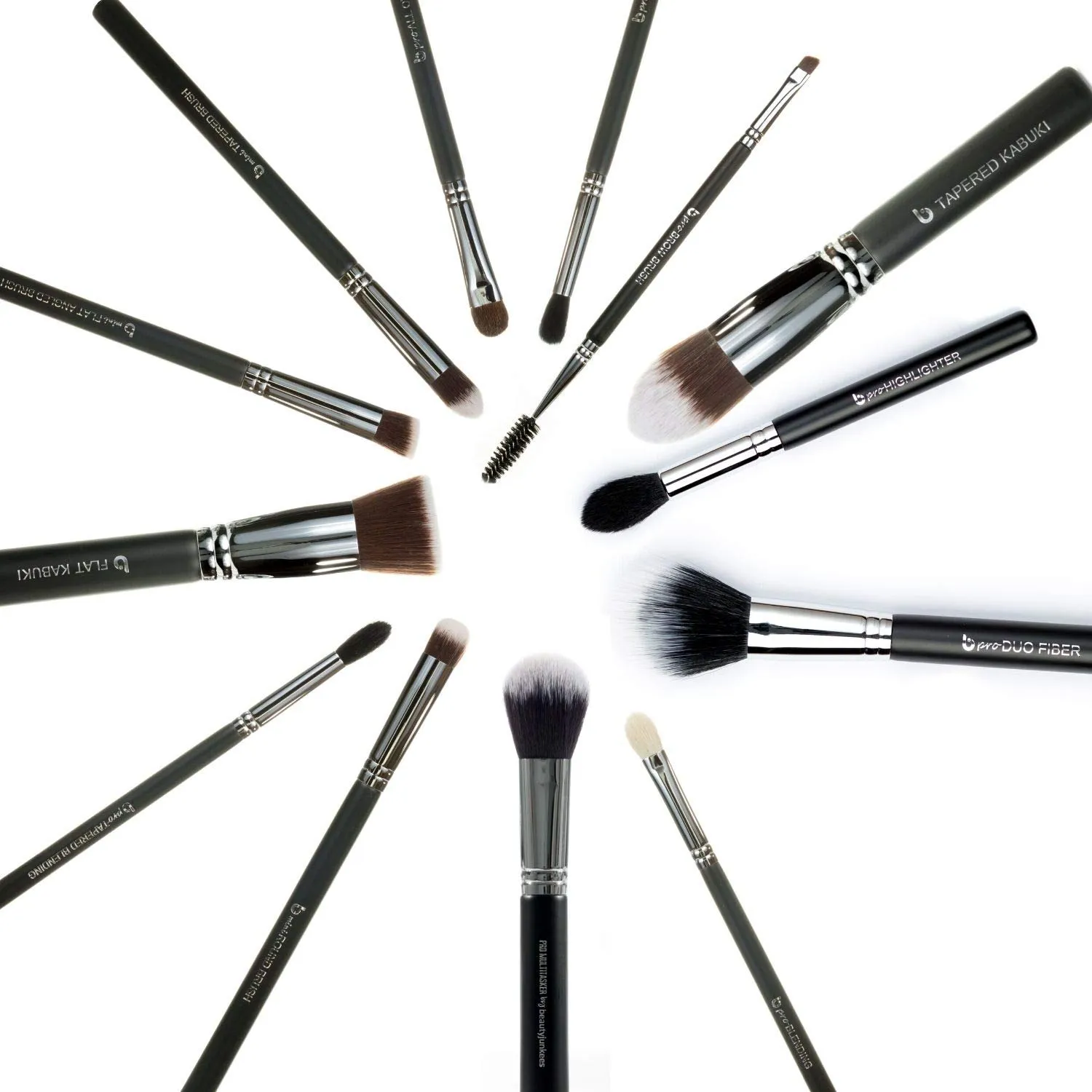 Expert 13pc Makeup Brush Set - Beauty Junkees Professional Make Up Brushes for Full Face Foundation, Contour, Highlighter, Blush, Eyeshadow, Blending, Eyebrows, Labeled, Black