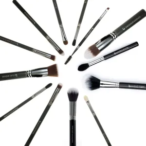 Expert 13pc Makeup Brush Set - Beauty Junkees Professional Make Up Brushes for Full Face Foundation, Contour, Highlighter, Blush, Eyeshadow, Blending, Eyebrows, Labeled, Black