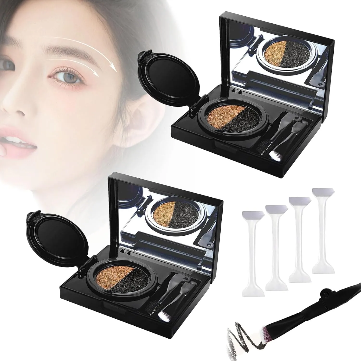 Eyebrow & Eyeliner Cream with Stamp, Eyebrow Cream 2 Colors, 2 in 1 Waterproof Eyebrow Cream with Double Ended Brush, Multi-Functional Two Color Eyeliner Cream Kit, for Women (01#*2)