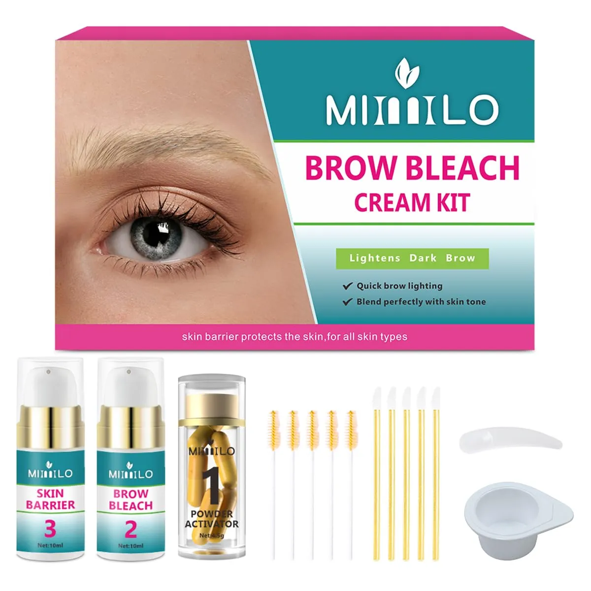 Eyebrow Color Lightening Cream, Brow Bleach Cream Kit Lighten Dark Brow Color, 5 Application Kit