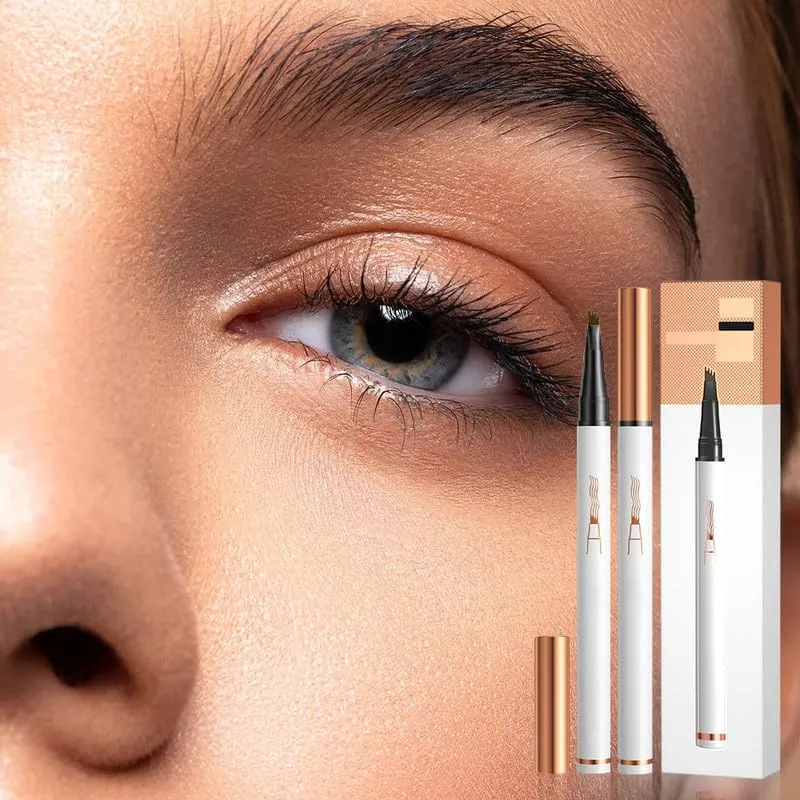 Eyebrow Microblading Pen, 2024 New 3D Waterproof Microblading Eyebrow Pencil Contouring Pen, 4 Tip Microblading Eyebrow Pen Tattoo Pencil for Natural Makeup(Black-2pc)