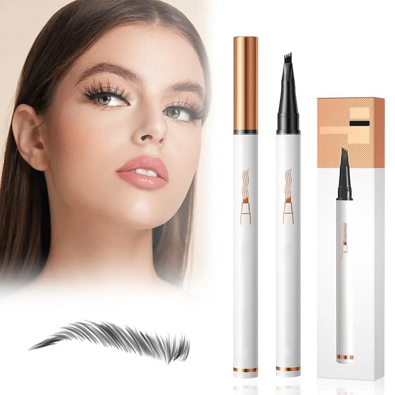 Eyebrow Microblading Pen, 2024 New 3D Waterproof Microblading Eyebrow Pencil Contouring Pen, 4 Tip Microblading Eyebrow Pen Tattoo Pencil for Natural Makeup(Black-2pc)