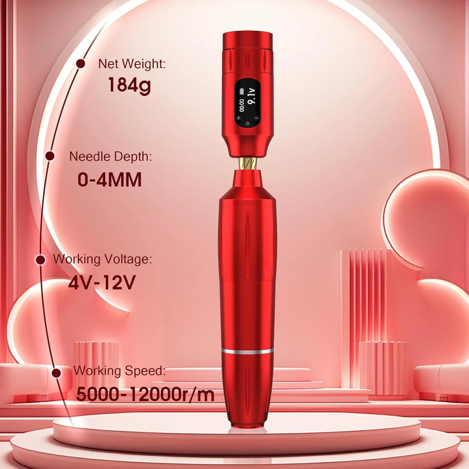 Eyebrow Microblading Tattoo Gun Kit - Professional Tattoo Pen & Brow Pencil Set for Microblading Supply, Semi-Permanent Makeup Tattoo Machine with 50Pcs Needles for Artists Starter (Red, TP39)