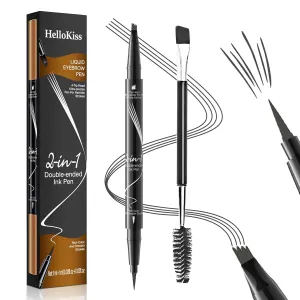 Eyebrow Pen, 2-in-1 Dual-ended Microblading Eyebrow Pencil, Eye Brow Pencils for Women with 4-Fork-Tip & Precise Brush-Tip Create Natural Hair-Like Brows, Stay on All Day, Grey