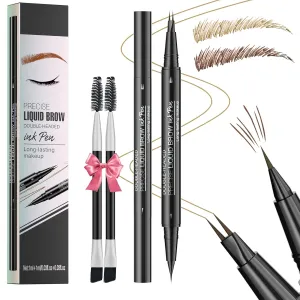 Eyebrow Pencil Brow Pen - 2-Pack 2-IN-1 Dual-Ended Eye Brow Pencils 2-Fork-Tip Microblading Eyebrow Pen for Women Waterproof Eyebrow Pen with Brow Brushes Light Brown ＆ Brown