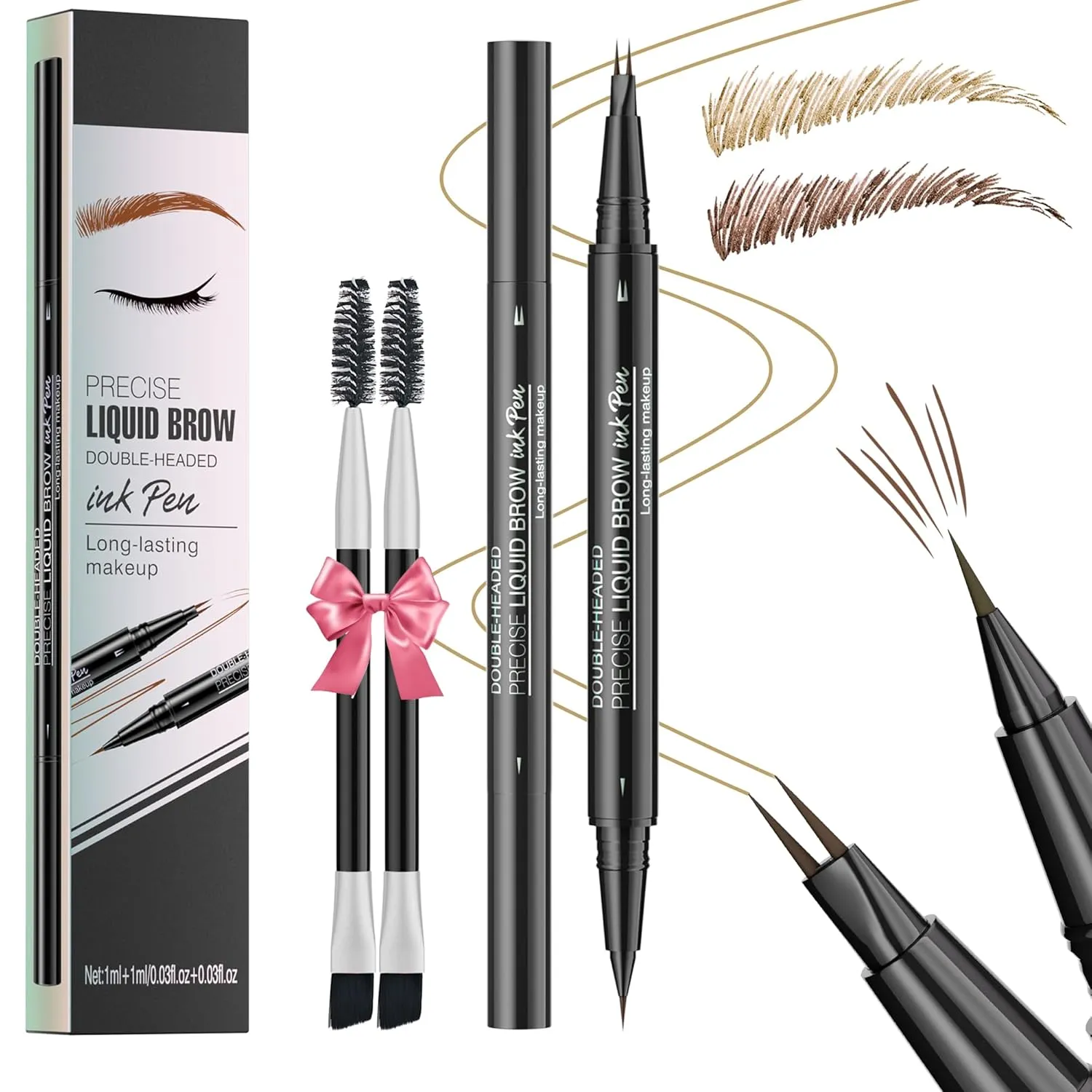 Eyebrow Pencil Brow Pen - 2-Pack 2-IN-1 Dual-Ended Eye Brow Pencils 2-Fork-Tip Microblading Eyebrow Pen for Women Waterproof Eyebrow Pen with Brow Brushes Light Brown ＆ Brown