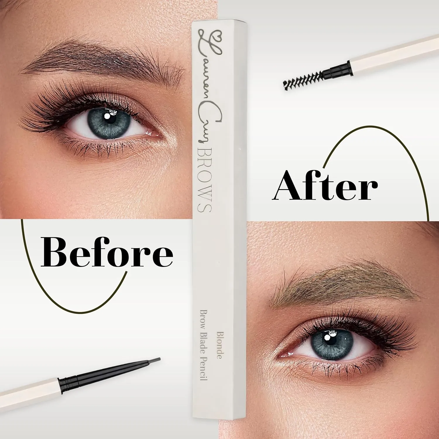 Eyebrow Pencil make Up for Women - Long-lasting and Waterproof Eyebrow Pencil by Lauren Cruz - Dual-Ended Eyebrow Pen with Micro-tip and Spoolie -Fuller Look Brow Pencil - Blonde