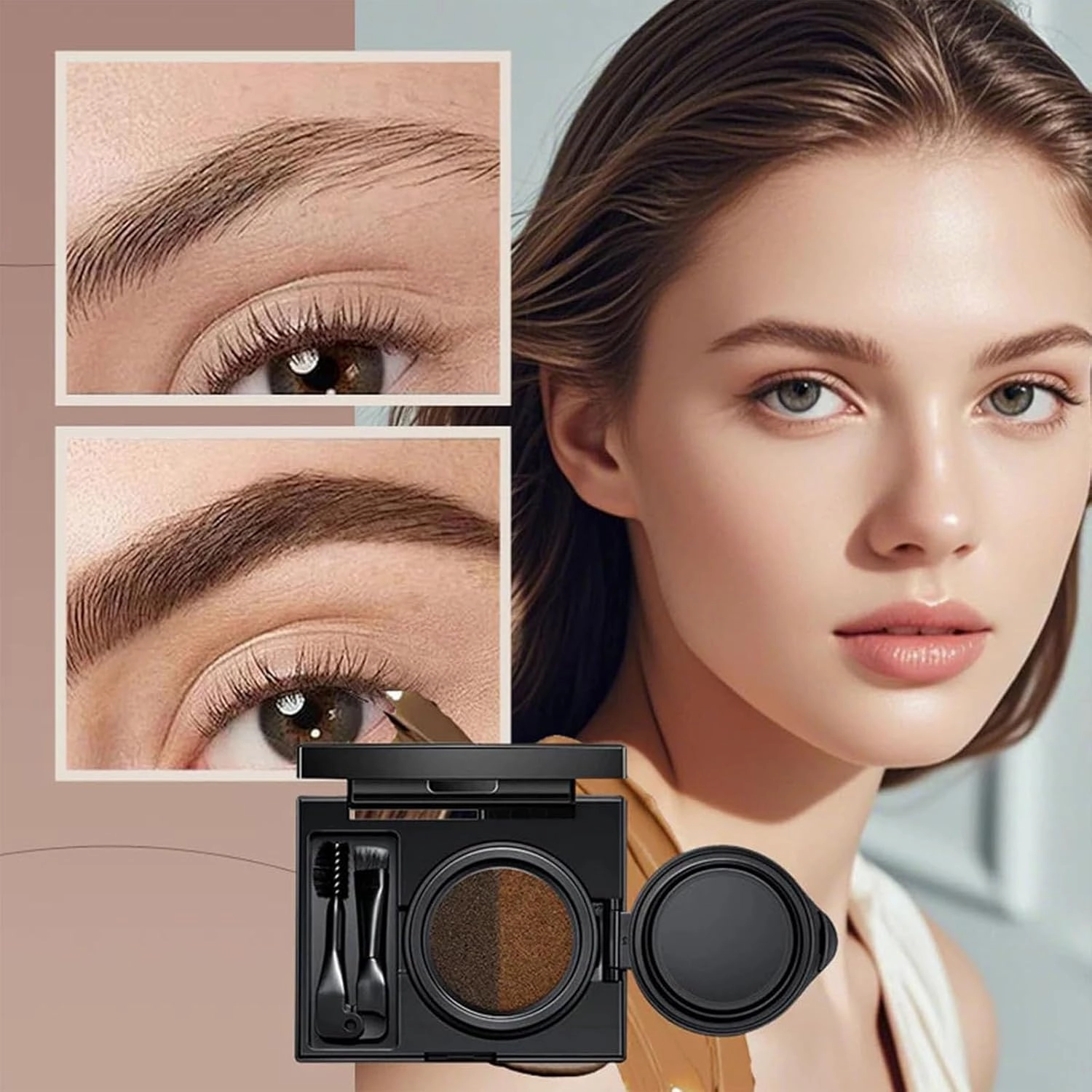 Eyebrow & Eyeliner Cream with Stamp, Eyebrow Cream 2 Colors, 2 in 1 Waterproof Eyebrow Cream with Double Ended Brush, Multi-Functional Two Color Eyeliner Cream Kit, for Women (01# 02#)