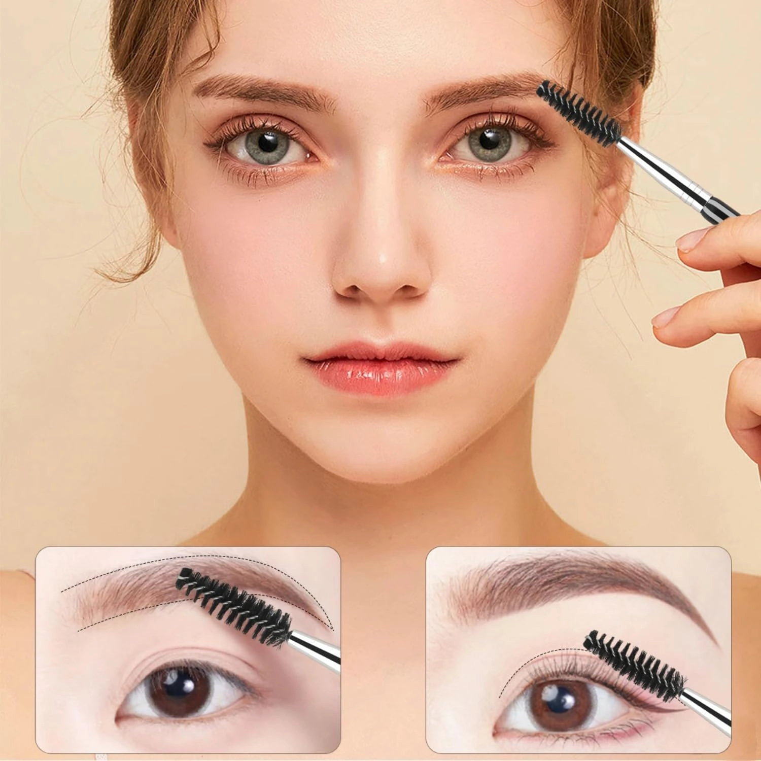 Eyebrow Brush Eyelash Comb Makeup Brushes Dual Ended Angled Brush Spoolie Brush 2 in 1 Lash Eyebrow Brush Set Makeup Tool