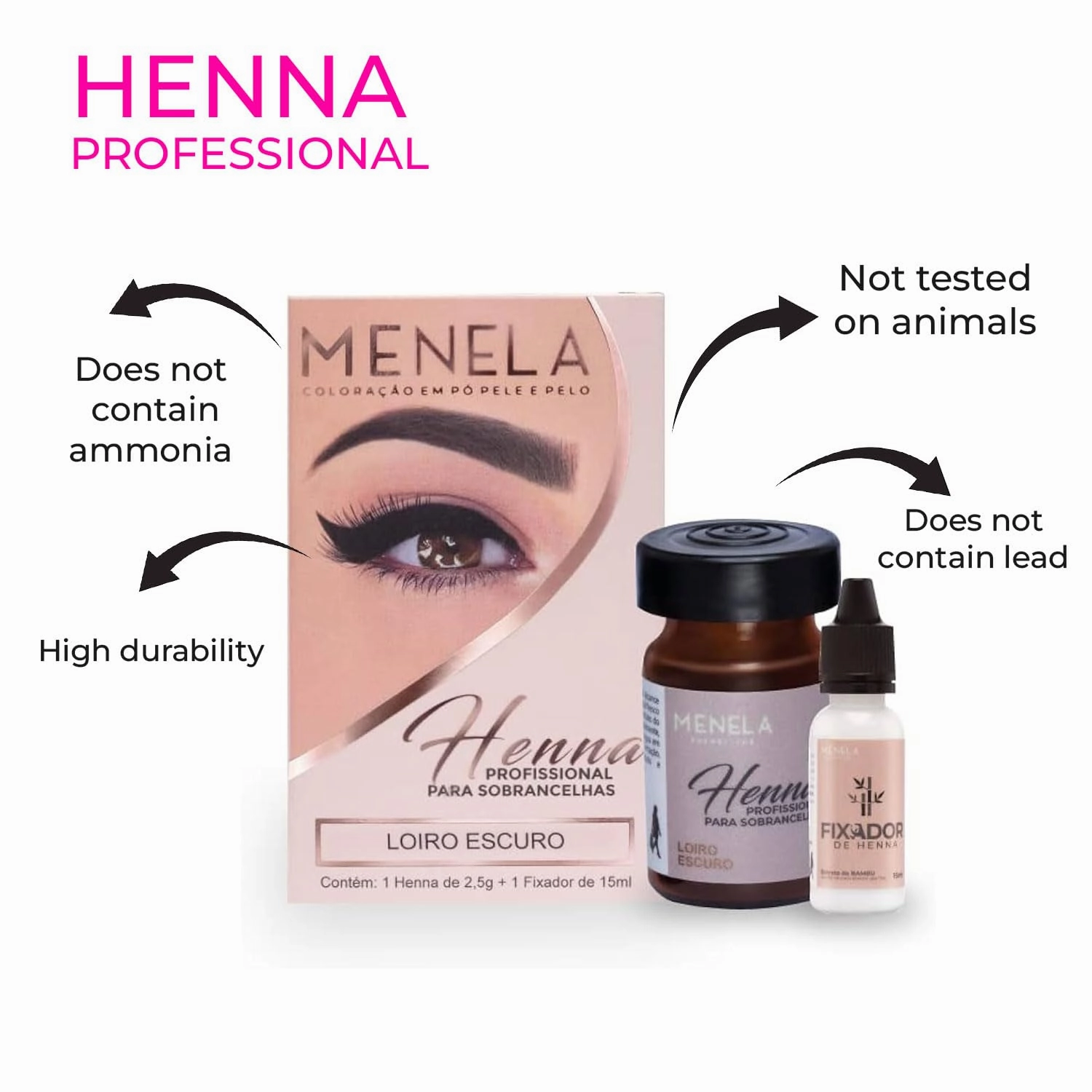 Eyebrow Henna Tint - Medium Brown Henna Brow Dye with Bamboo Extract for Enhanced, Natural-Looking Brows - 2.5g Henna Powder & 15ml Fixer - Eyebrow Tint Kit