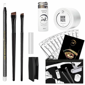 Eyebrow Mapping Kit with 30m White Mapping String, 15g White Brow Paste, 2 Eyebrow Brush Set, Microblading Pencil for Outlining, Pencil Shaper and Blades, 20 Brow Ruler Stencils   Instructions