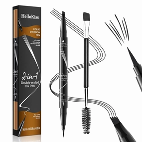Eyebrow Pen, 2-in-1 Dual-ended Microblading Eyebrow Pencil, Eye Brow Pencils for Women with 4-Fork-Tip & Precise Brush-Tip Create Natural Hair-Like Brows, Stay on All Day, Black