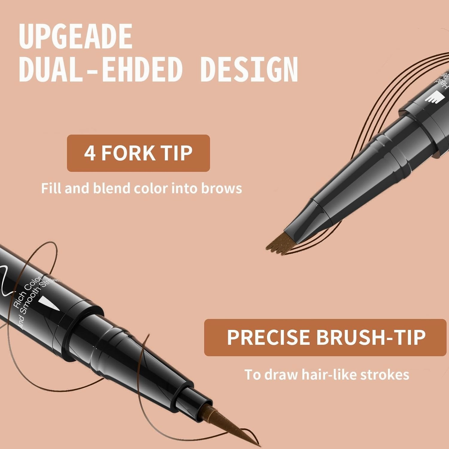 Eyebrow Pen, 2-in-1 Dual-ended Microblading Eyebrow Pencil, Eye Brow Pencils for Women with 4-Fork-Tip & Precise Brush-Tip Create Natural Hair-Like Brows, Stay on All Day, Blonde