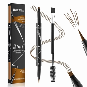 Eyebrow Pen, 2-in-1 Dual-ended Microblading Eyebrow Pencil, Eye Brow Pencils for Women with 4-Fork-Tip & Precise Brush-Tip Create Natural Hair-Like Brows, Stay on All Day, Light Brown