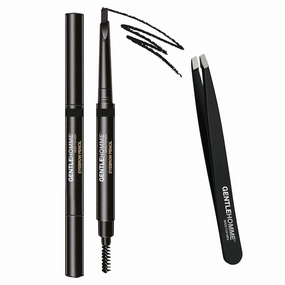 Eyebrow Pencil and Stainless Steel Tweezer for Eyebrows & Beard | Men's Grooming Set for Shaping & Defining - Waterproof, Smudge-proof, and Long-lasting (Black)