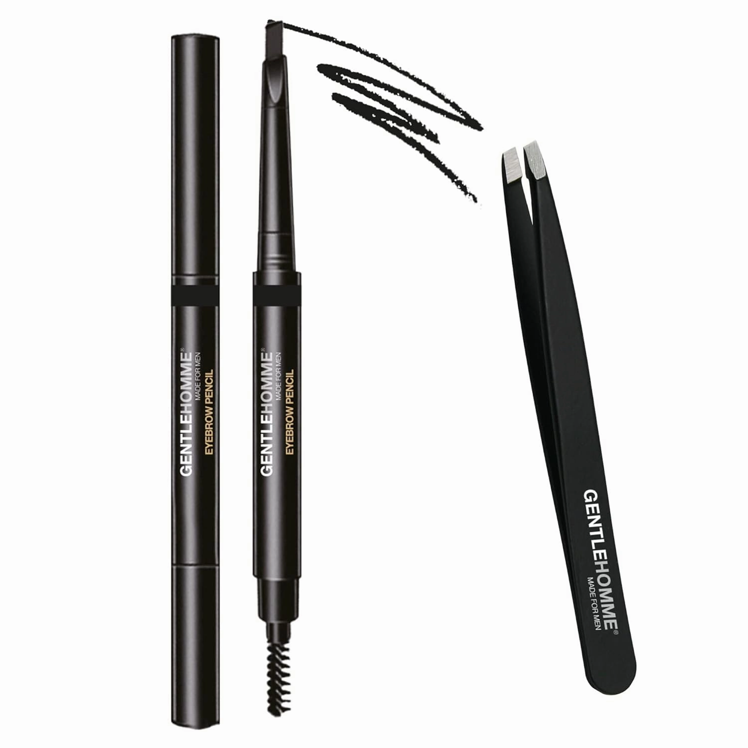 Eyebrow Pencil and Stainless Steel Tweezer for Eyebrows & Beard | Men's Grooming Set for Shaping & Defining - Waterproof, Smudge-proof, and Long-lasting (Black)