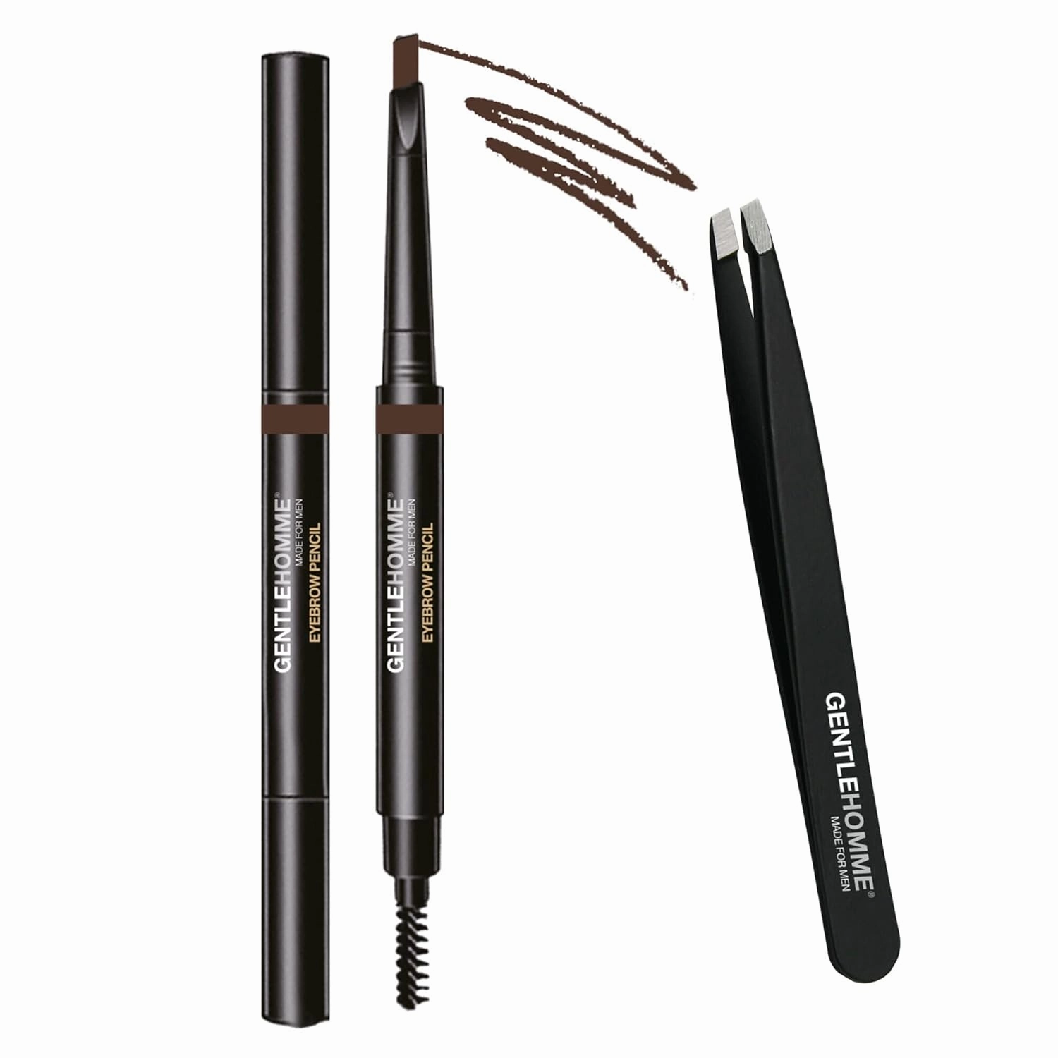 Eyebrow Pencil and Stainless Steel Tweezer for Eyebrows & Beard | Men's Grooming Set for Shaping & Defining - Waterproof, Smudge-proof, and Long-lasting (Dark Brown)