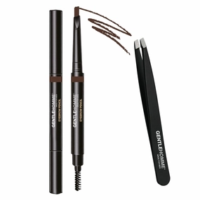 Eyebrow Pencil and Stainless Steel Tweezer for Eyebrows & Beard | Men's Grooming Set for Shaping & Defining - Waterproof, Smudge-proof, and Long-lasting (Dark Brown)
