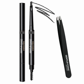 Eyebrow Pencil and Stainless Steel Tweezer for Eyebrows & Beard | Men's Grooming Set for Shaping & Defining - Waterproof, Smudge-proof, and Long-lasting (Gray)
