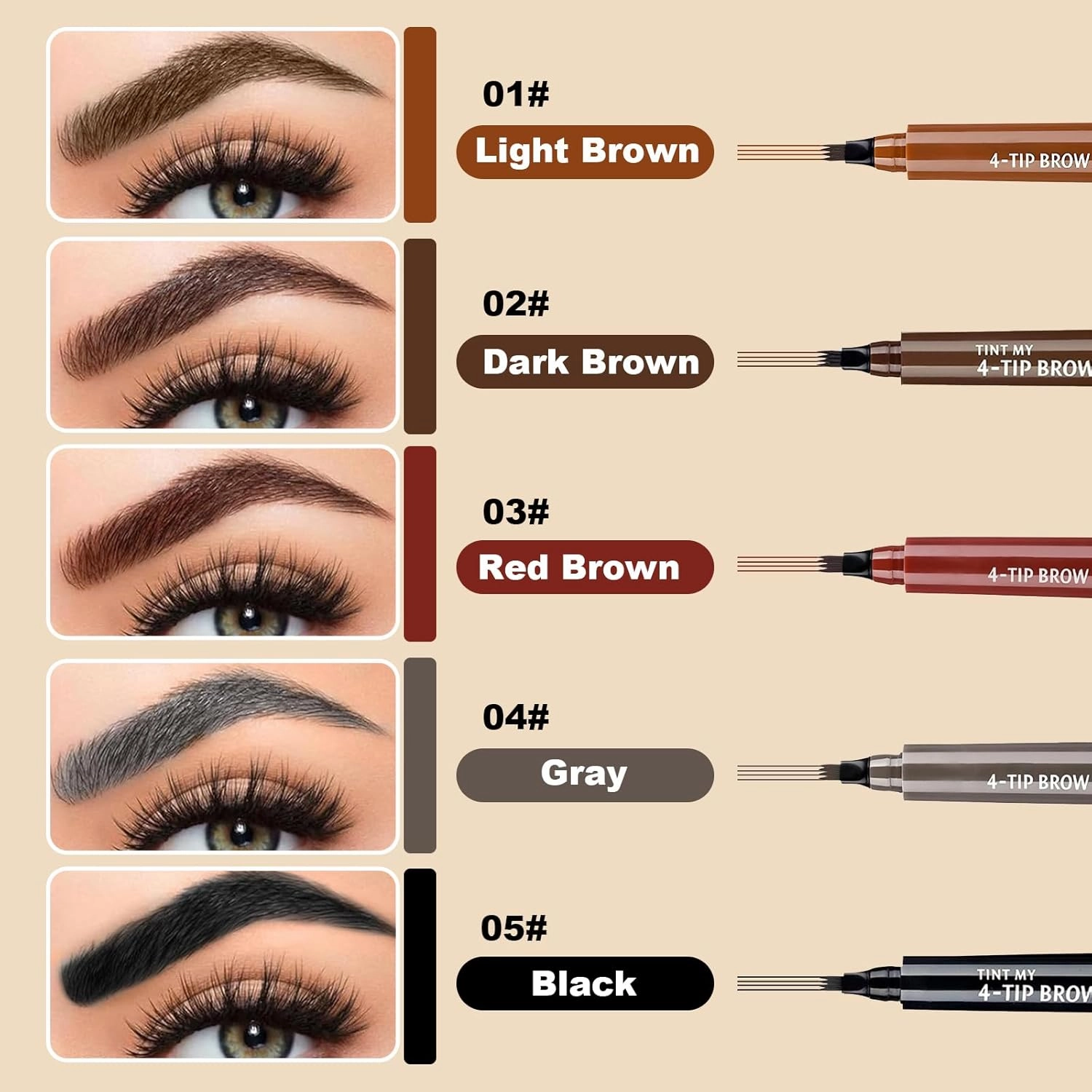 Eyebrow Pencil for Women with 4-Fork-Tip and Precise Brush-Tip, Microblading Eyebrow Pen for Natural Hair-Like Brows, Long Lasting