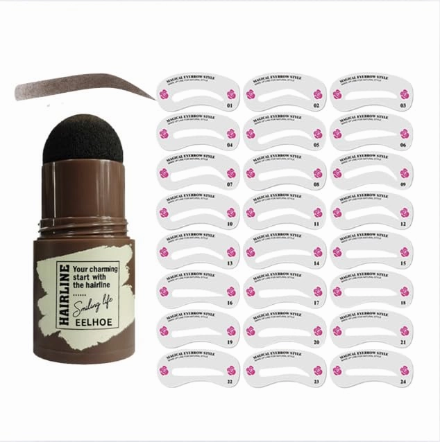 Eyebrow stencils Kit Quick Easy Eyebrow Makeup with 24 Stencils Eyebrow Stencil Set Reusable Brow Shaping Tool for Natural Arch | Easy Makeup for Older Women Includes Powder & 24 Styles for All Faces