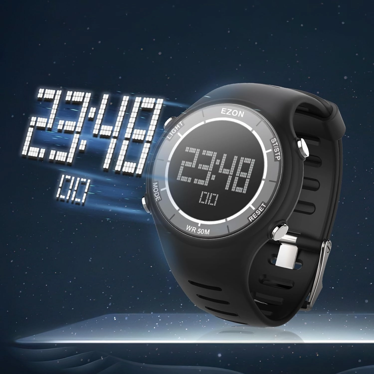 EZON Digital Watch 5ATM Waterproof Stopwatch with Countdown Timer/Chronograph/Lap Timing/EL Backlight/Alarm,Non Bluetooth,Digital Sports Watch for Men & Women