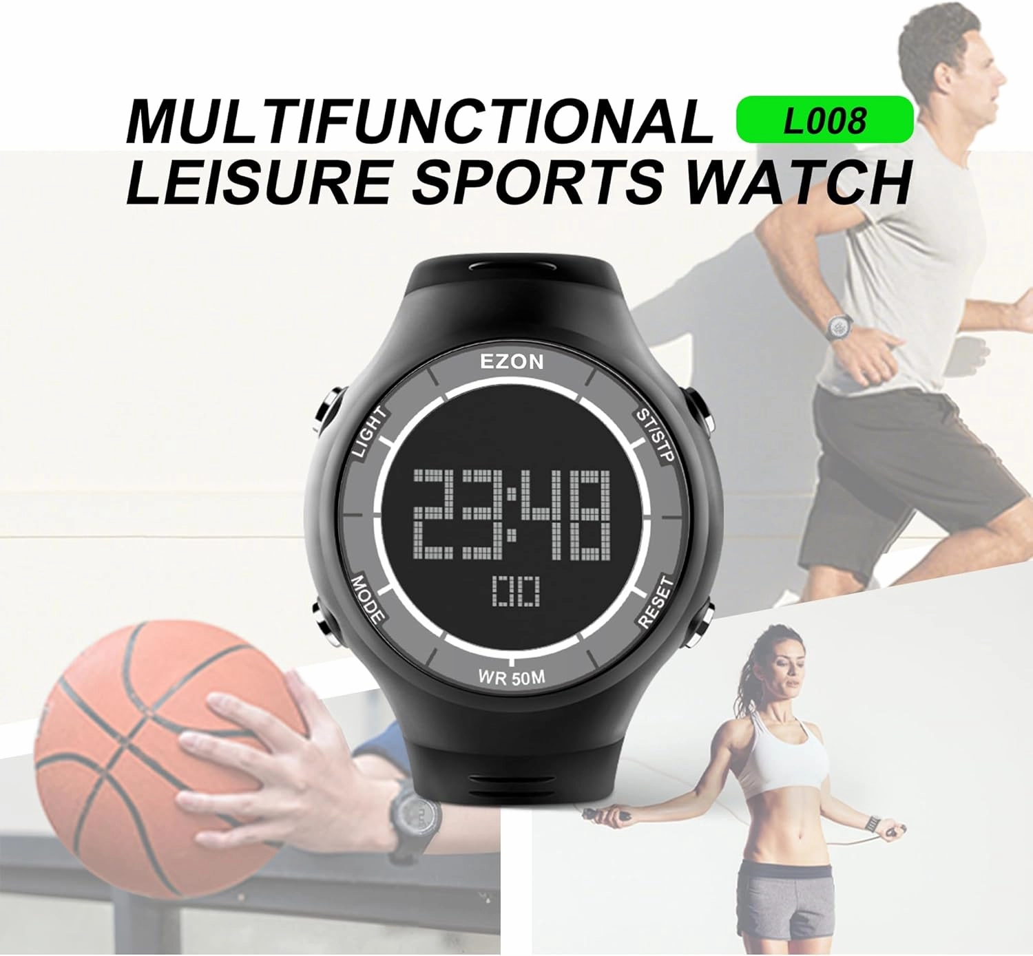 EZON Digital Watch 5ATM Waterproof Stopwatch with Countdown Timer/Chronograph/Lap Timing/EL Backlight/Alarm,Non Bluetooth,Digital Sports Watch for Men & Women