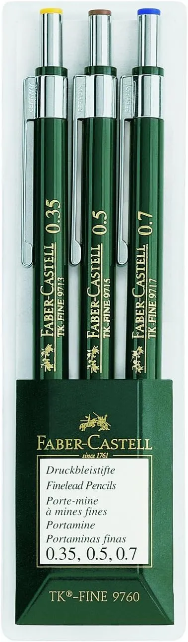 Faber-Castell TK-Fine-9713 Mechanical Pencils Wallet of 3-0.35, 0.5, 0.7mm