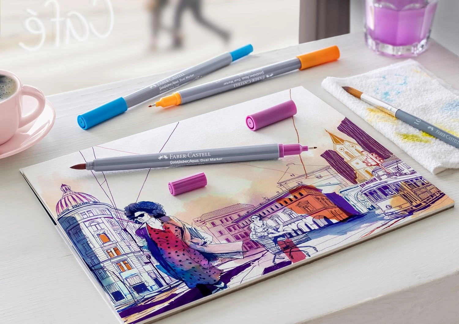 Faber-Castell Creative Studio Goldfaber Aqua Dual Marker, Multicoloured, Marker Wallet Of 24, For Art, Craft, Drawing, Sketching, Home, School, University, Colouring