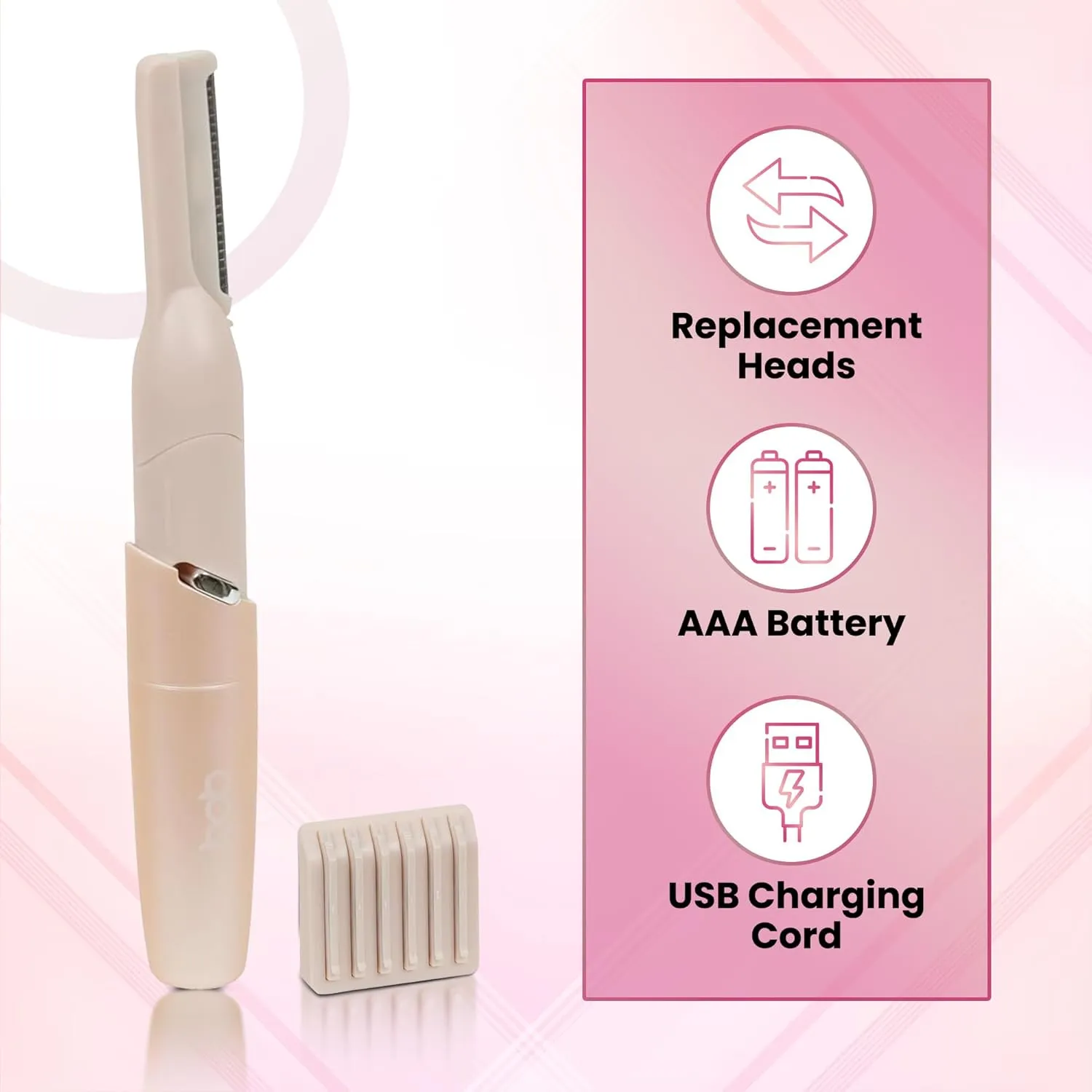 Facial Hair Planer for at-Home Dermaplaning (Pink Ombre) – Battery Operated Dermablade for Face w/ 6 Replacement Heads – Face Planer for Women – Face Exfoliator Razor for Smooth and Glowing Skin