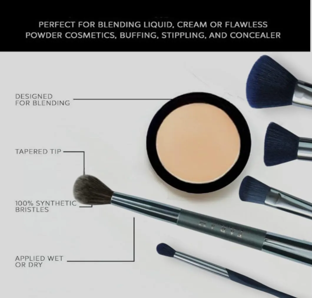 F.A.R.A.H. Midnight Collection 5pc Brush Set - Soft-Touch Matte Handles - 100% Vegan Bristles