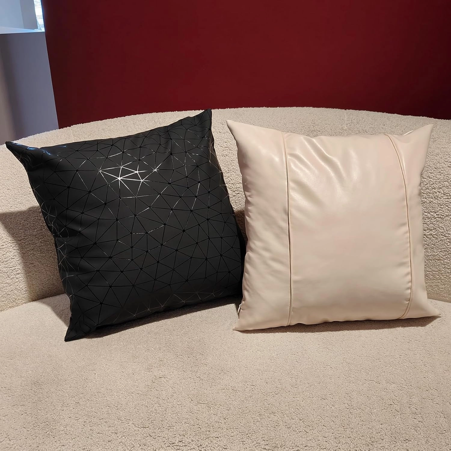 Faux Leather Throw Pillow Covers 18X18 Inch Beige Outdoor Modern Farmhouse Solid Decorative Pillow Covers for Room Couch Living Bedroom Bed Sofa