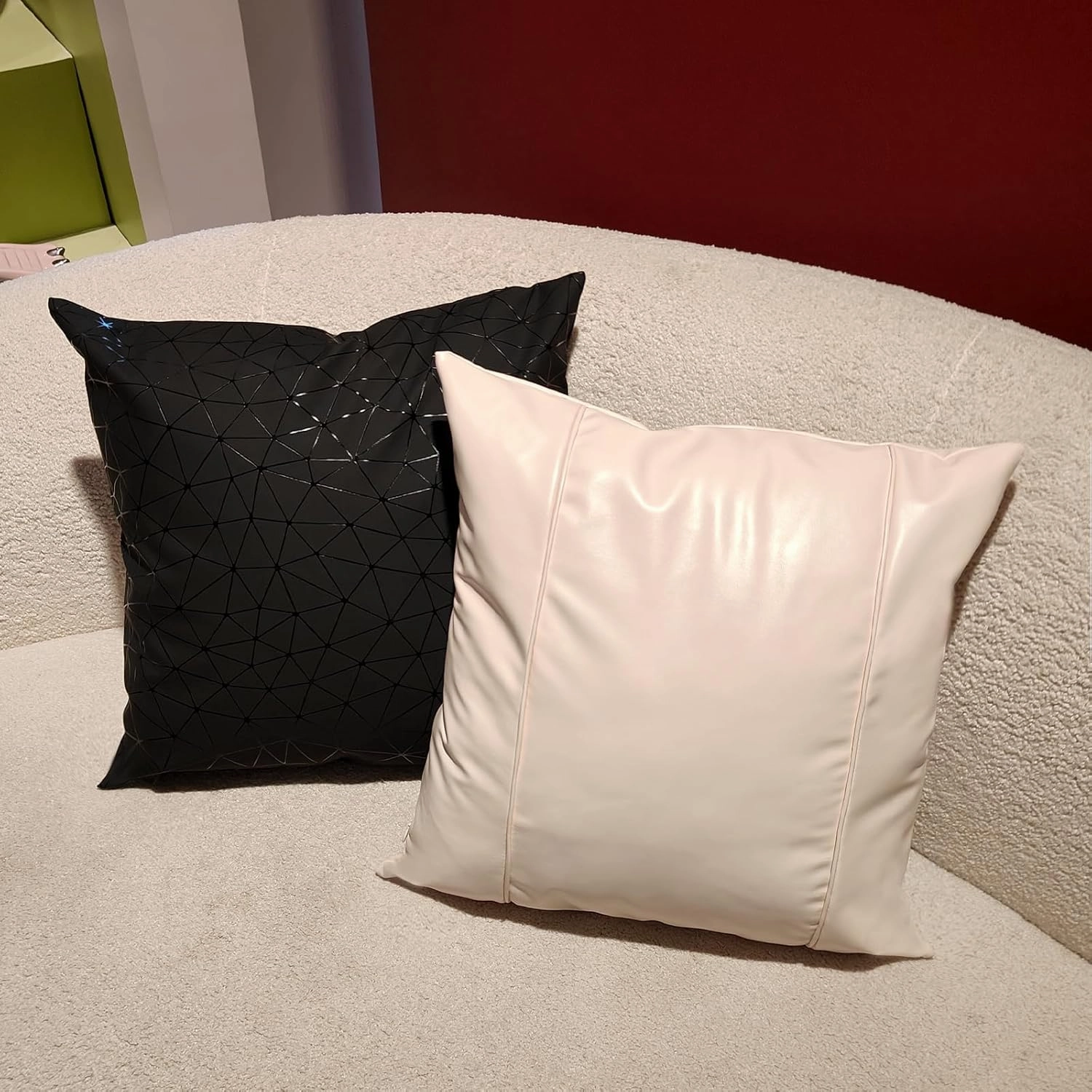 Faux Leather Throw Pillow Covers 18X18 Inch Beige Outdoor Modern Farmhouse Solid Decorative Pillow Covers for Room Couch Living Bedroom Bed Sofa