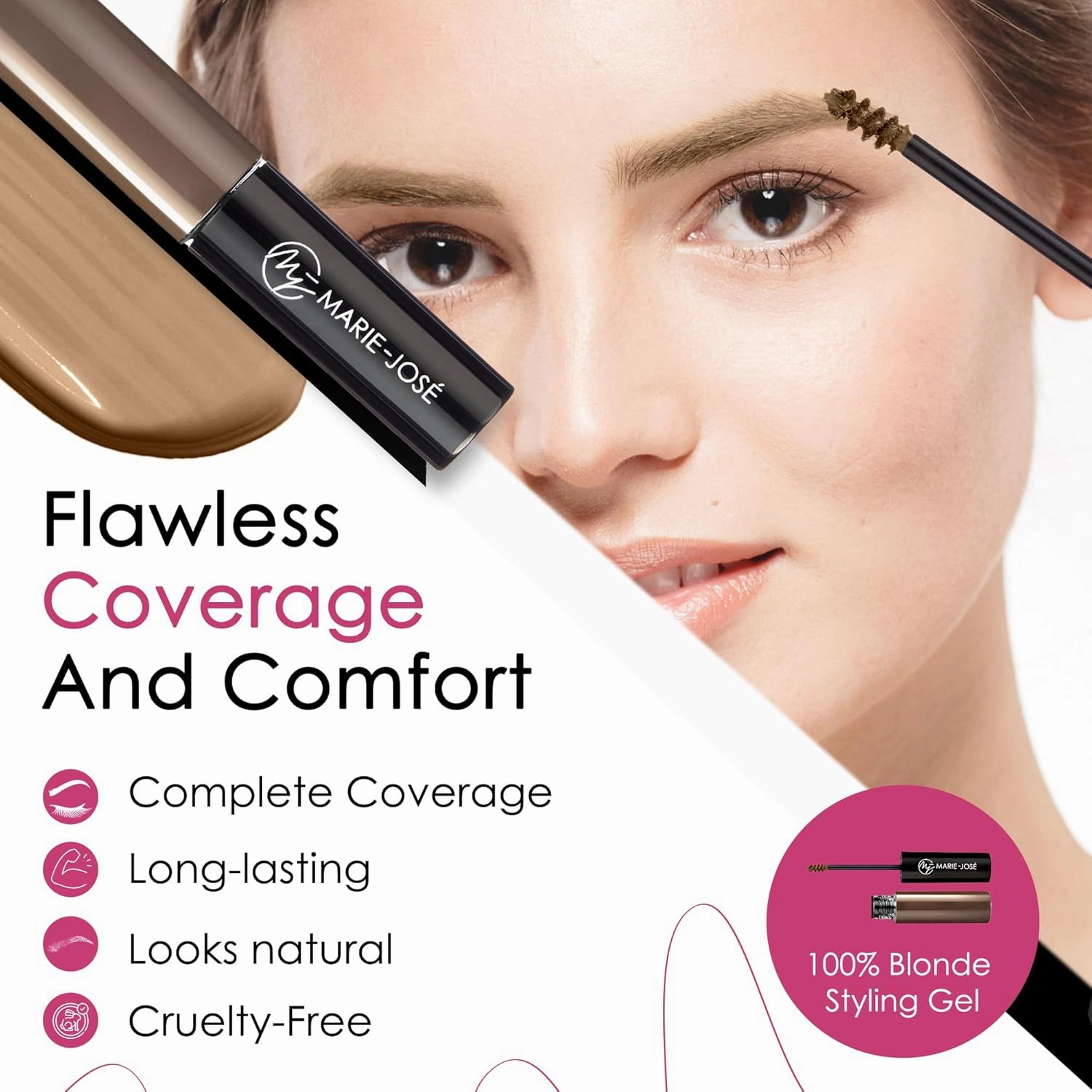 Fiber Eyebrow Gel, Waterproof & Smudge-Proof Eyebrow Tint Gel, Easy to Apply Tinted Brow Gel, Lightweight & Long-Lasting Brow Gel, Vegan Brow Tint Formula, 7 ml, Blonde - Marie-José & Co