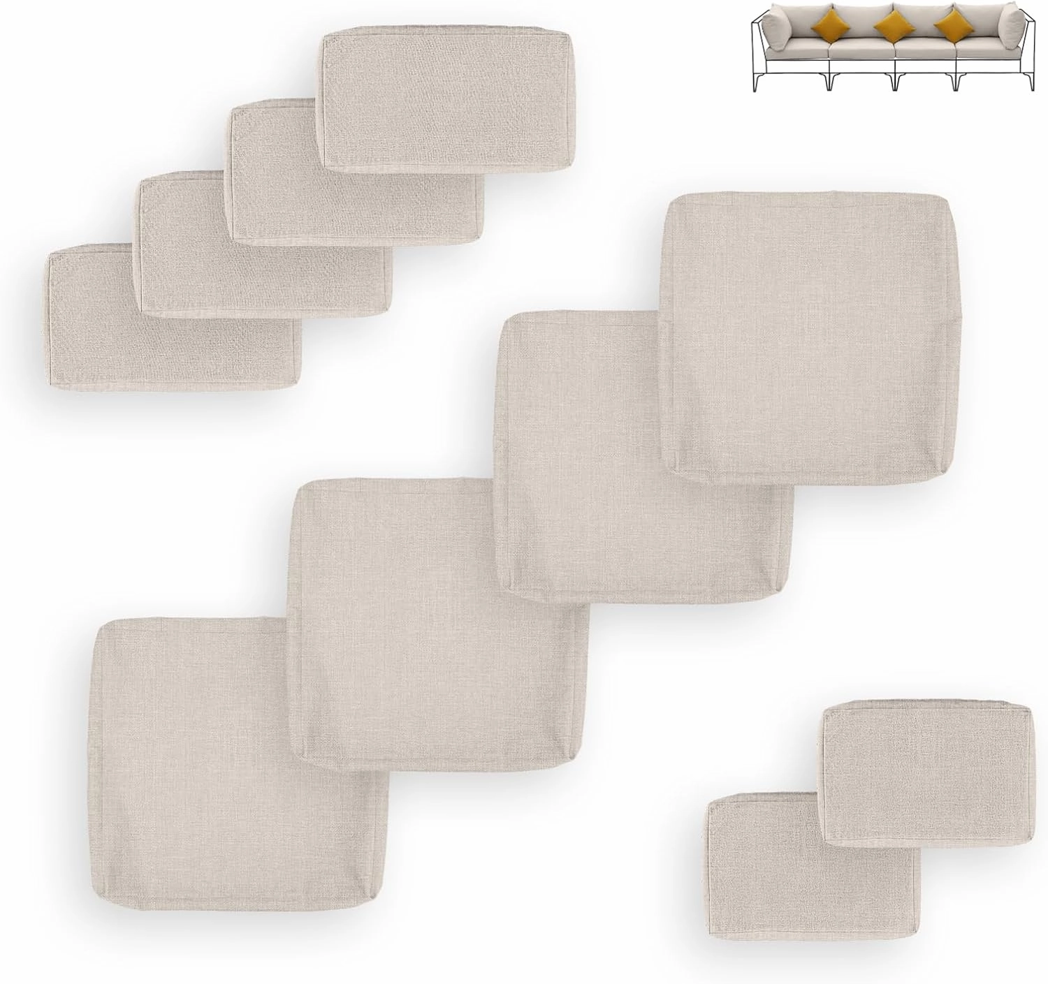 FINCATI 10-Piece Outdoor Patio Cushion Covers Replacement with Zipper, Deep Seated Outdoor Sectional Sofa Replacement Slipcovers for Backyard Furniture Sets Only Cover 25.6"x25.6", Beige
