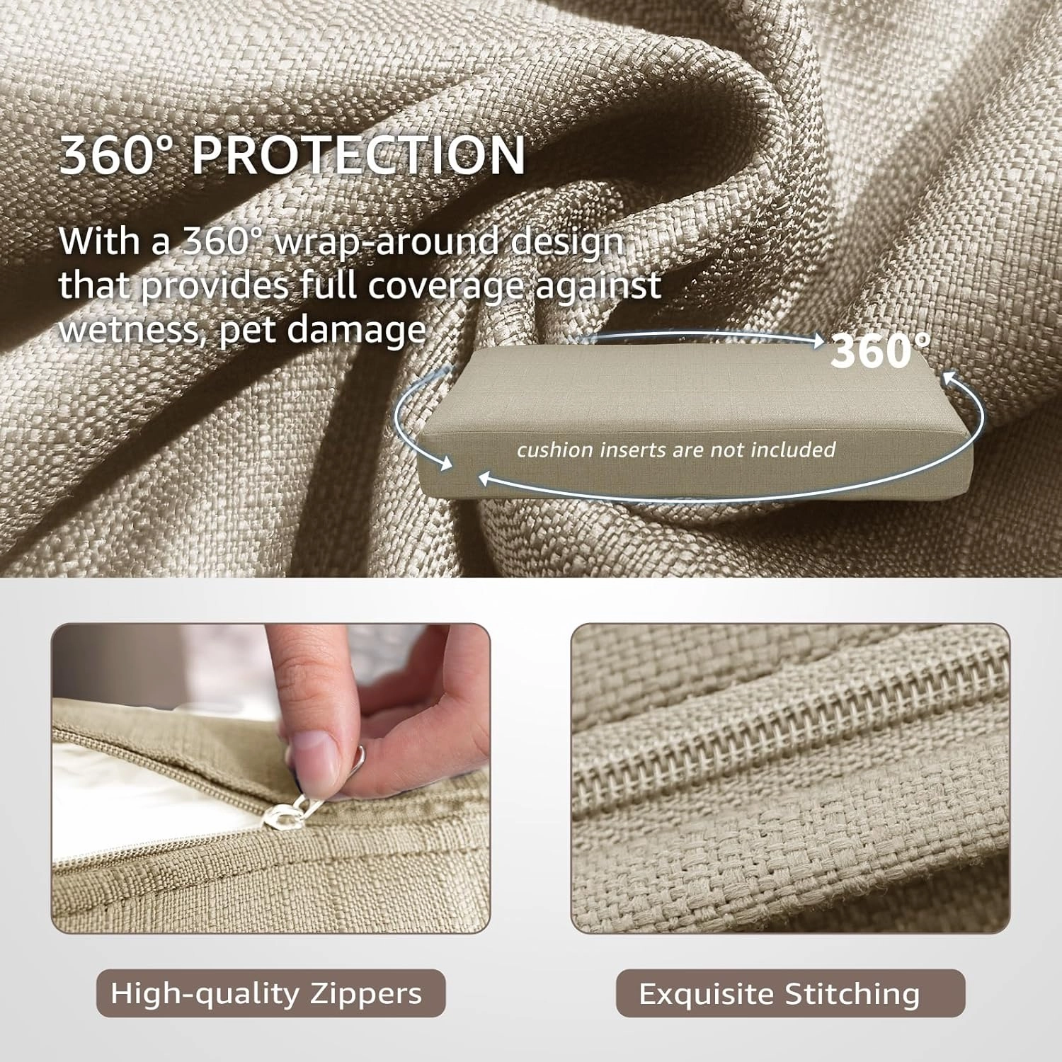 FINCATI 10-Piece Outdoor Patio Cushion Covers Replacement with Zipper, Deep Seated Outdoor Sectional Sofa Replacement Slipcovers for Backyard Furniture Sets Only Cover 25.6"x25.6", Beige